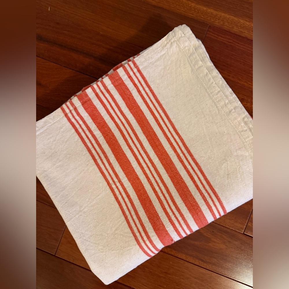 Domain Tablecloth Feed Sack Stripes Cotton & Flax  54” X 90” Cream & Orange